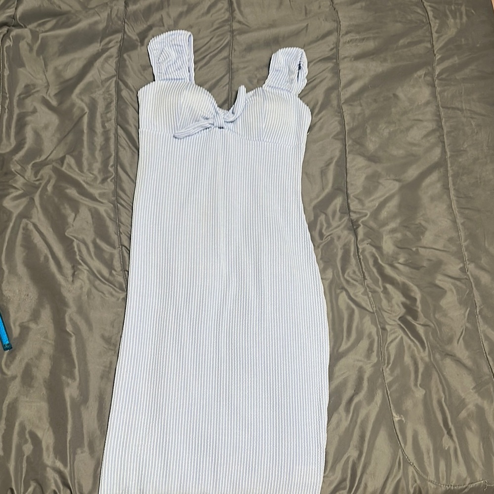 NOBO Sky Blue Ribbed Midi Dress